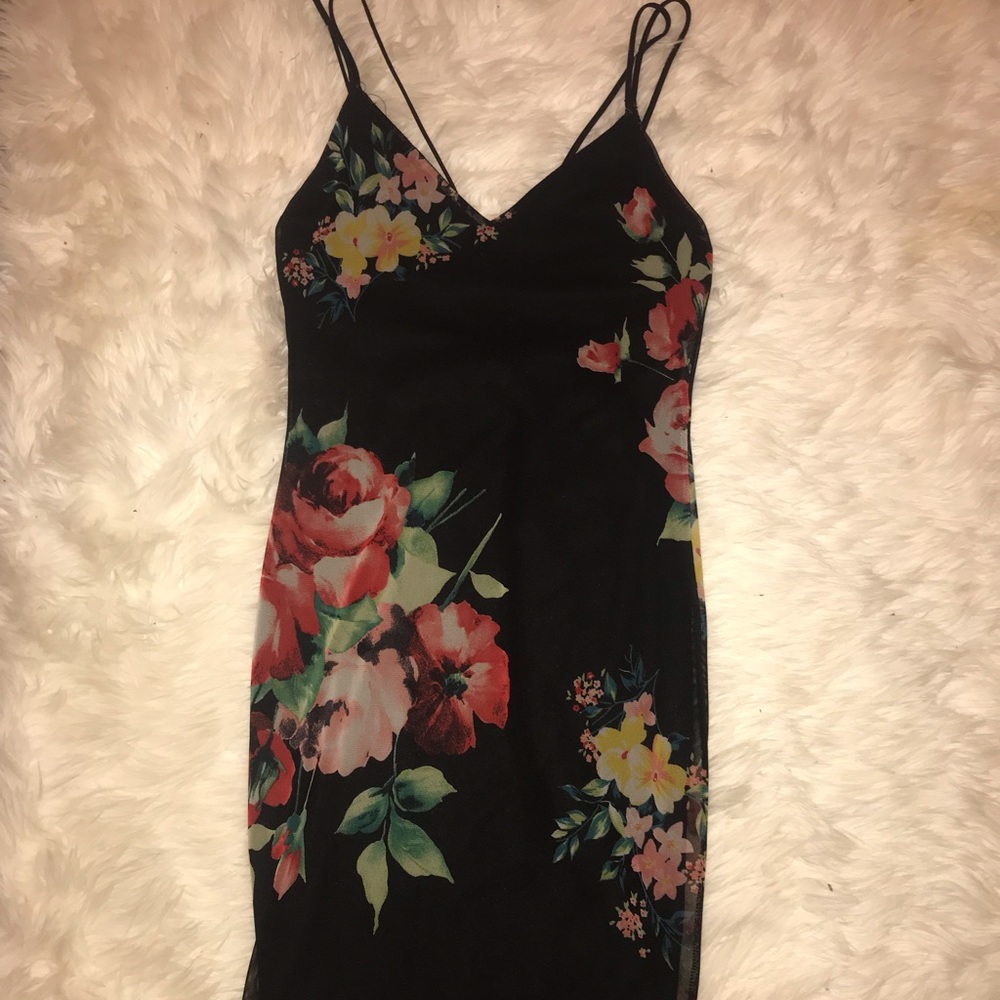 Black floral midi dress
